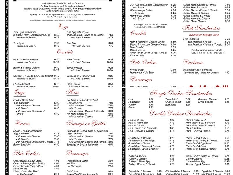 Red Fox Grill Menu