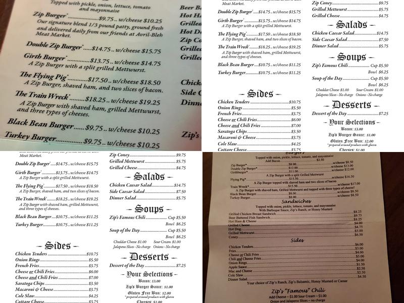 Zip's Cafe Menu