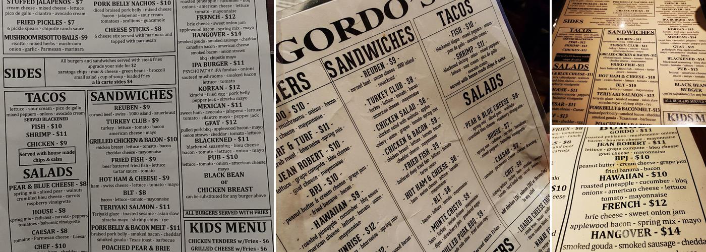 Gordo's Pub & Grill Menu