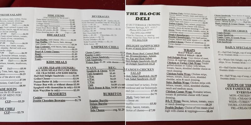 Sandwich Block Deli Menu