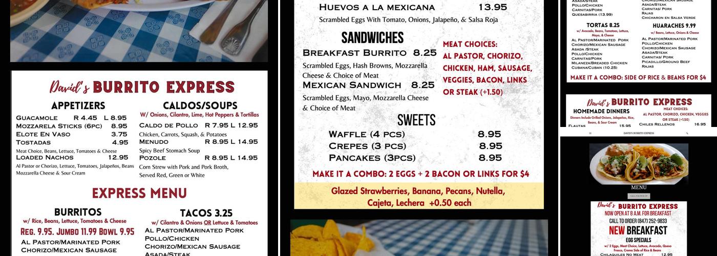 David's Burrito Express Menu