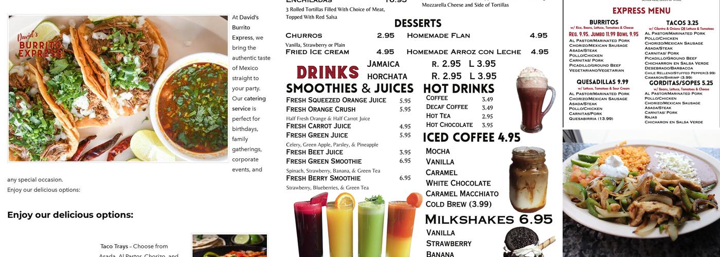 David's Burrito Express Menu