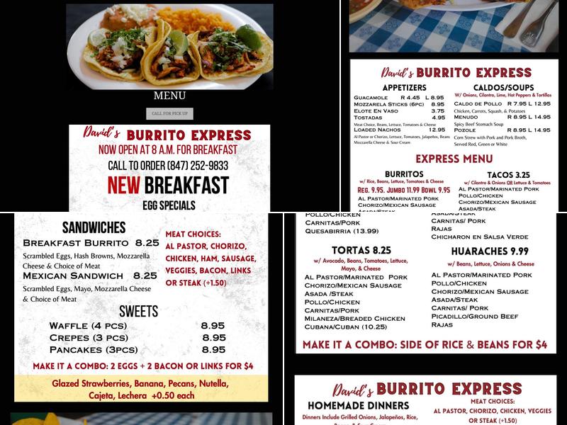 David's Burrito Express Menu