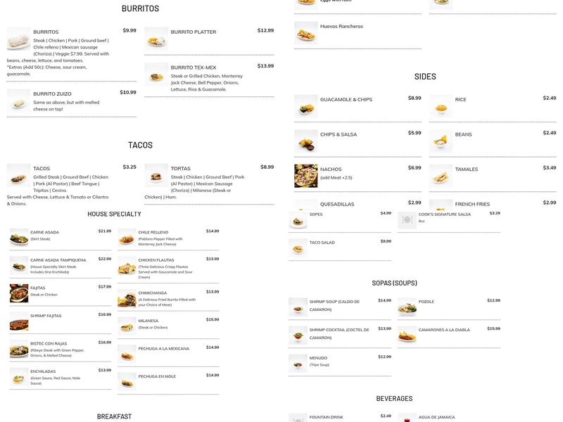 Los Burritos Tapatios Restaurant Menu