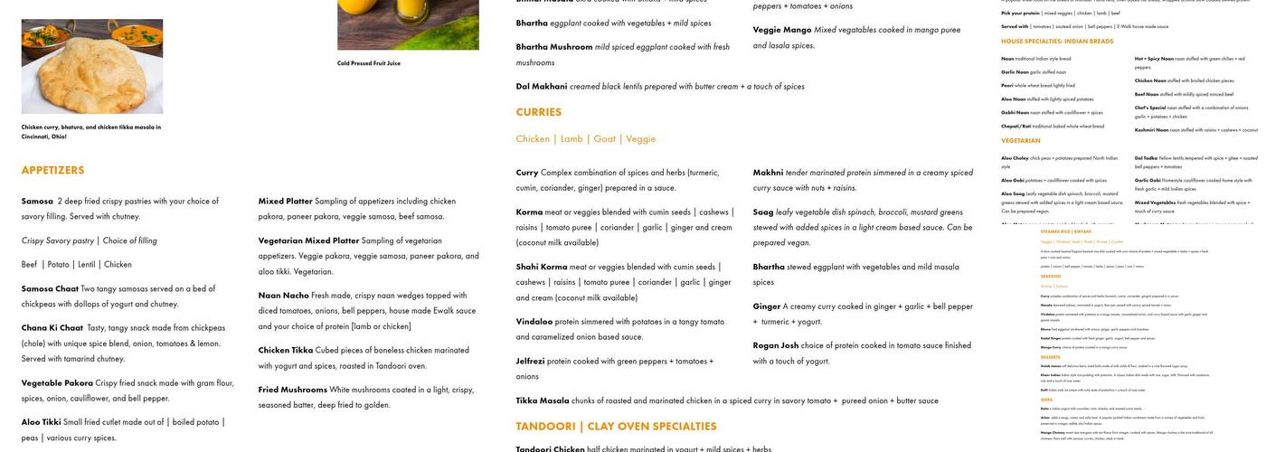 Elephant Walk Indian Bar and Grill Menu