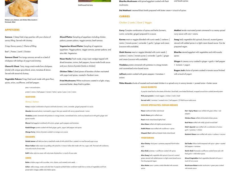 Elephant Walk Indian Bar and Grill Menu