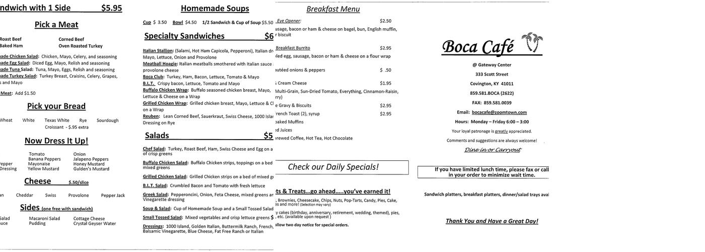 Roca Cafe Menu