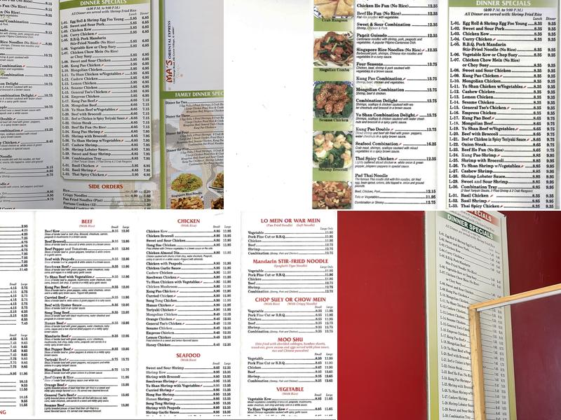 Ma's Oriental Express Menu