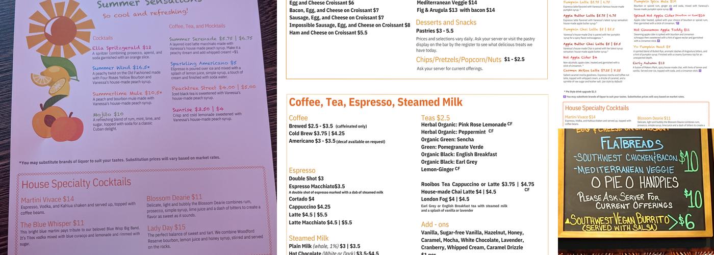 Caffè Vivace | Coffee House, Jazz Lounge Menu