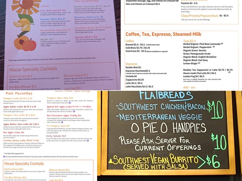 Caffè Vivace | Coffee House, Jazz Lounge Menu