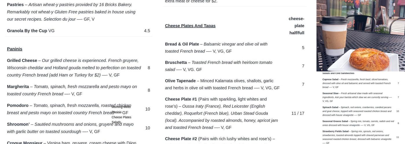 Muse Café Menu