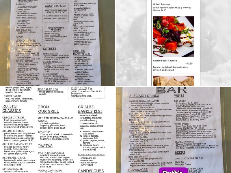 Ruth's Parkside Cafe Menu