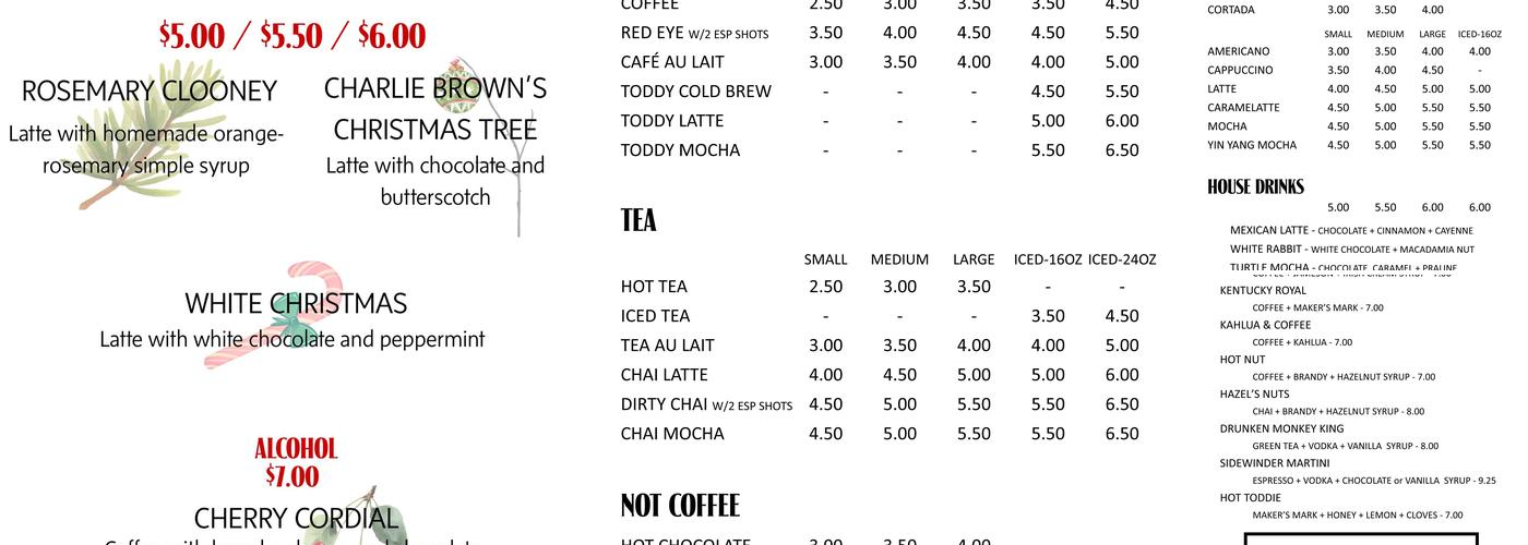 Sidewinder Coffee Menu