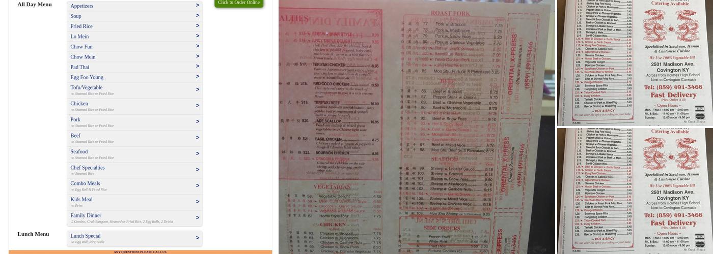 Oriental X-Press Menu