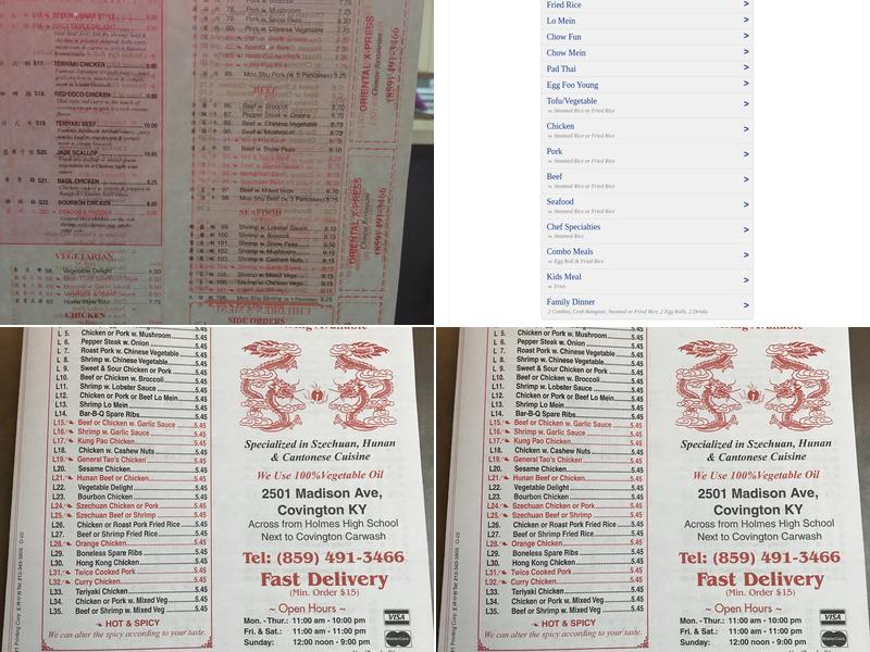 Oriental X-Press Menu