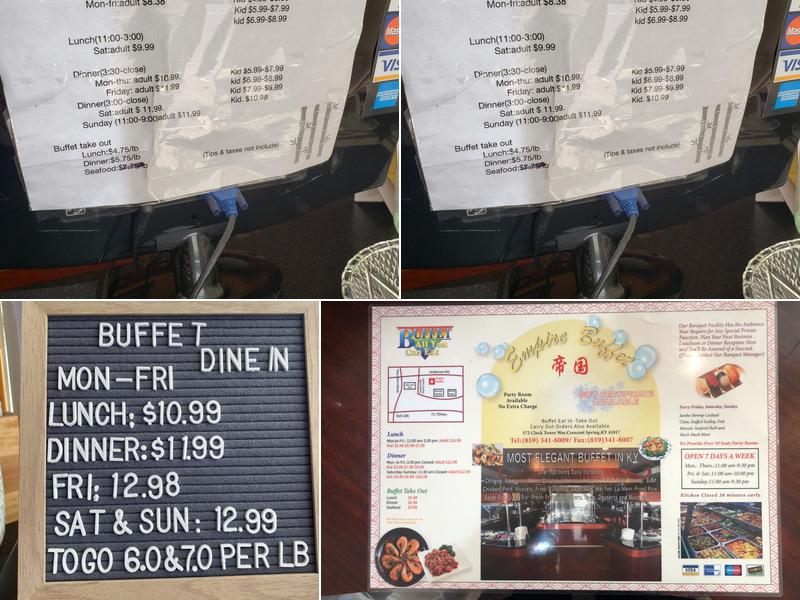 Empire Buffet Menu