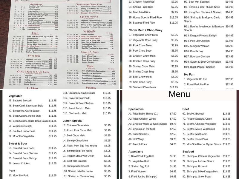Red Pepper Menu