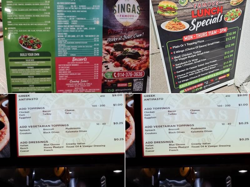 Singa's Famous Pizza & Grill Restaurant Menu