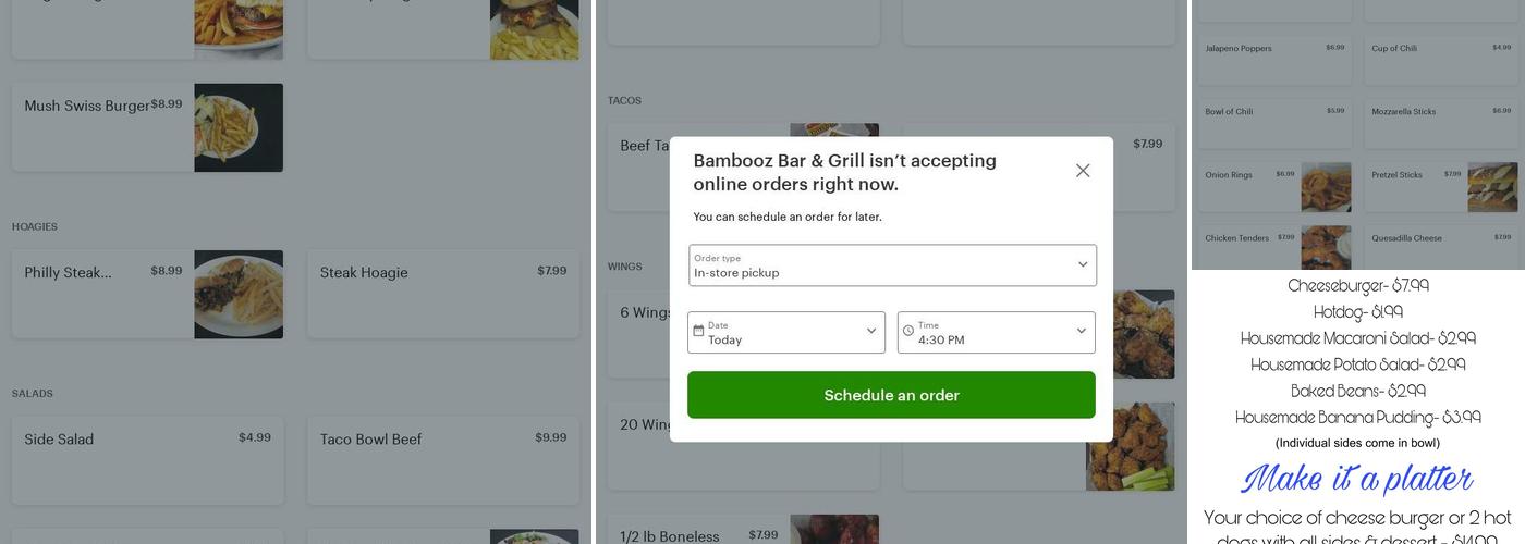 Bambooz Bar & Grill Menu