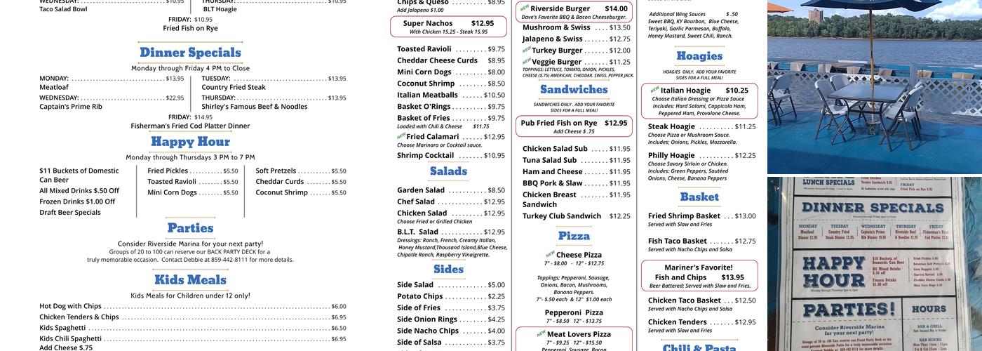 Riverside Marina Bar and Grill Menu