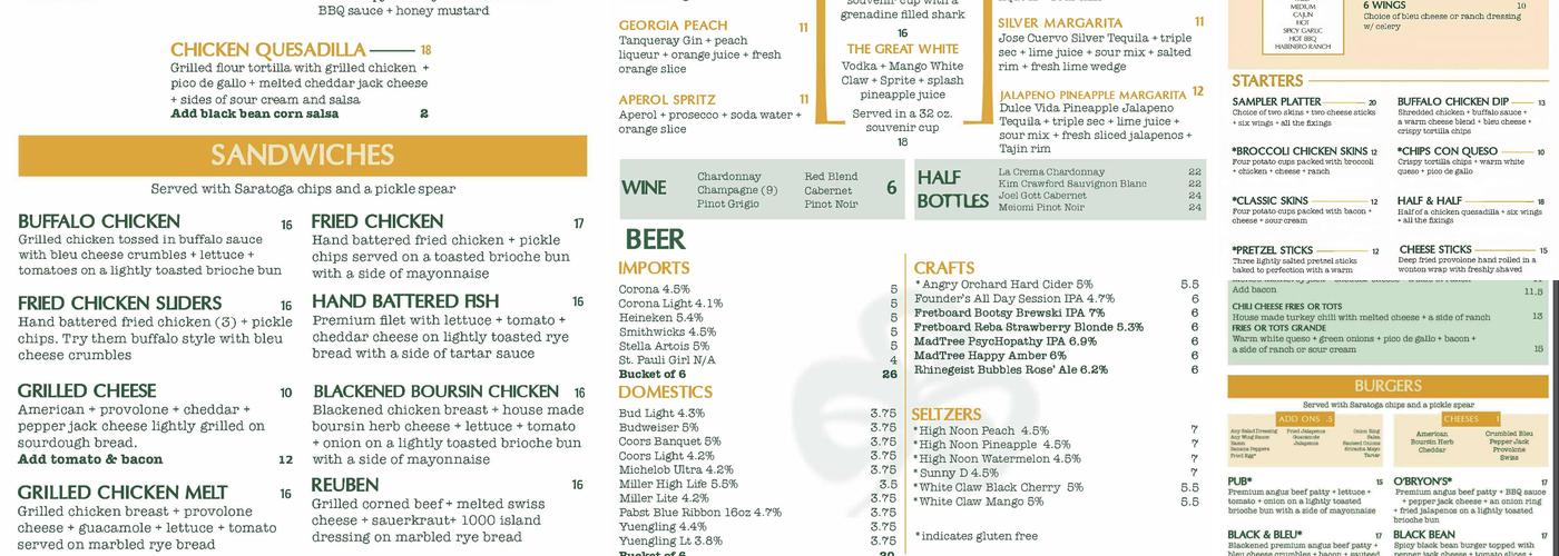 O'Bryon's Bar & Grill Menu