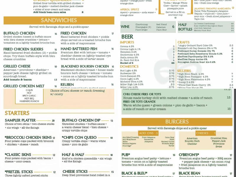 O'Bryon's Bar & Grill Menu