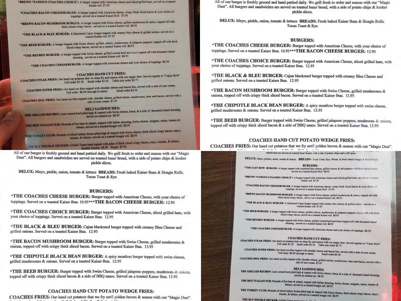 Coaches Corner Menu