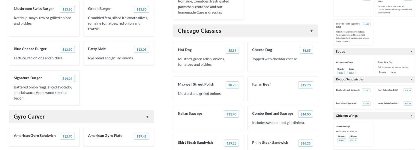 Charcoal Flame Menu