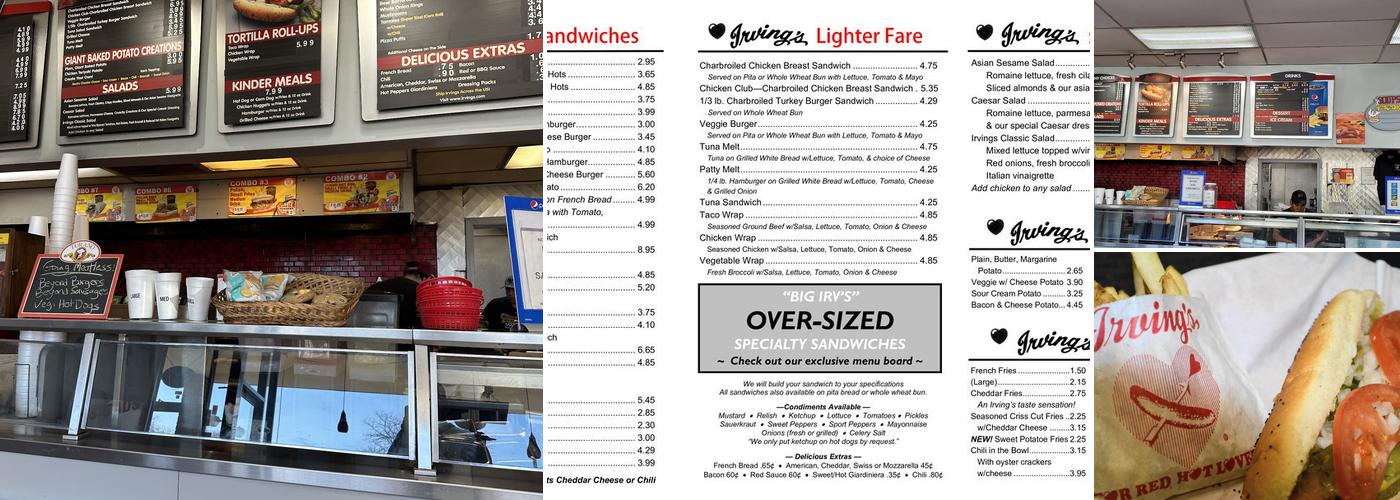 Irving's for Red Hot Lovers Menu