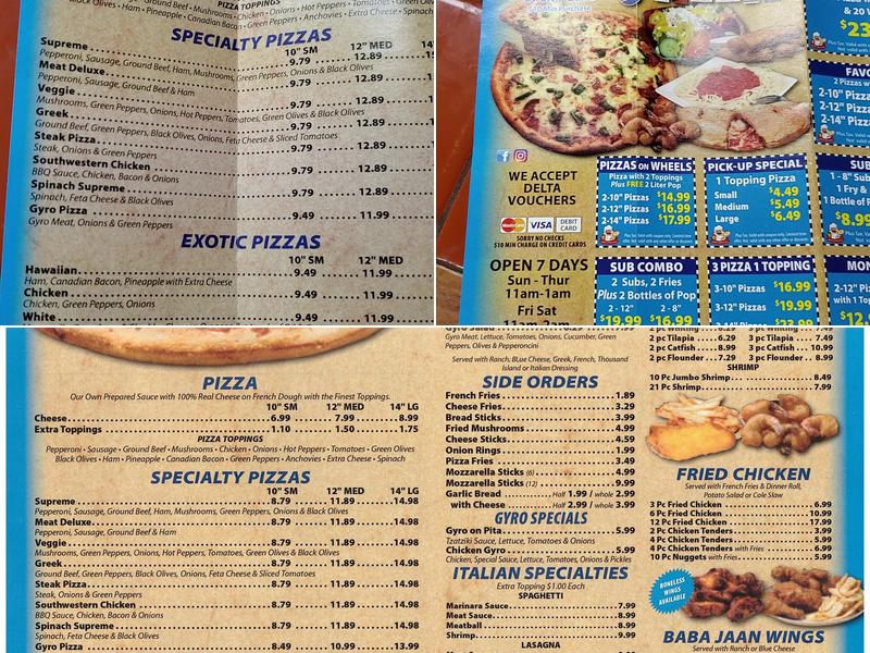 Baba Jaan Pizza Menu