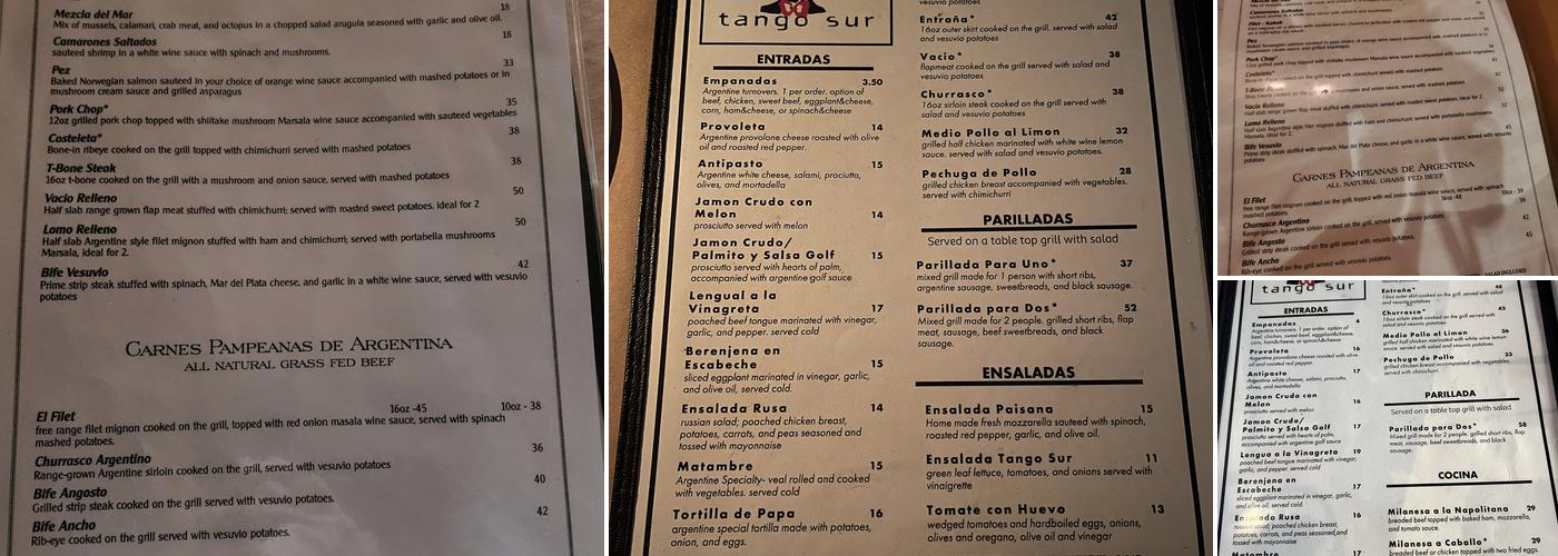 Tango Sur Menu