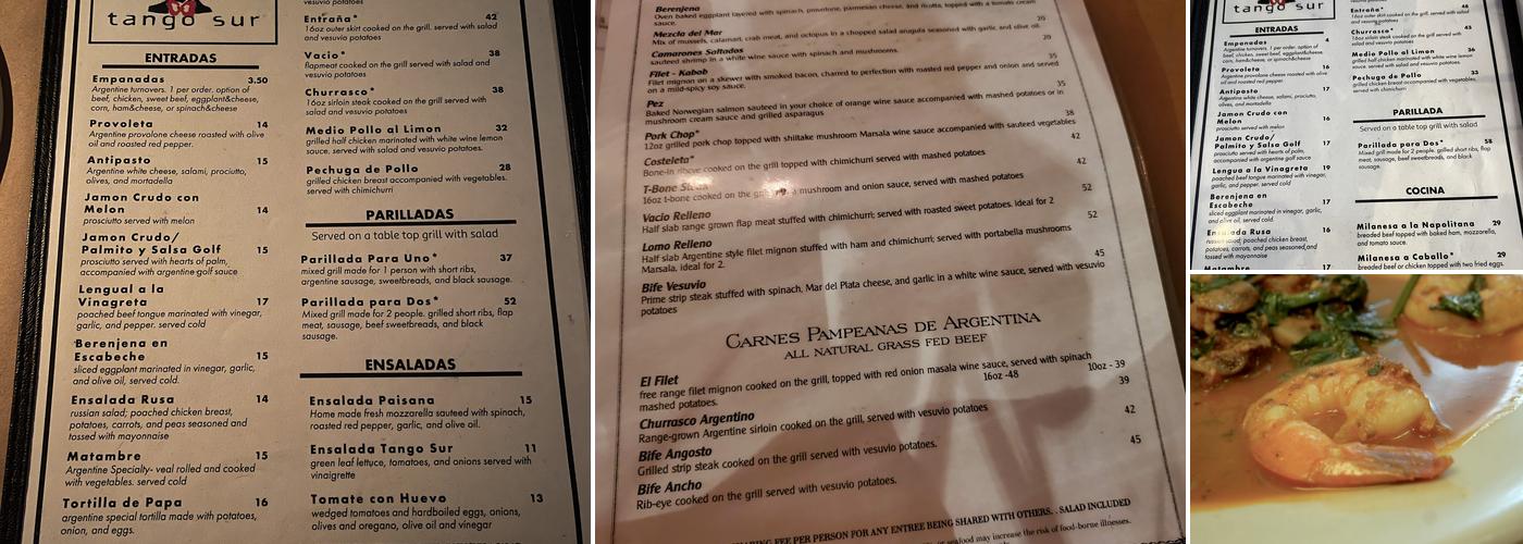 Tango Sur Menu