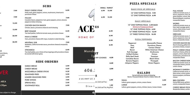 Ace Pizza Menu