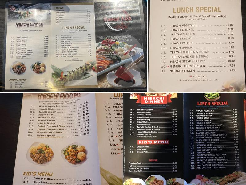 Element Asia Restaurant Menu