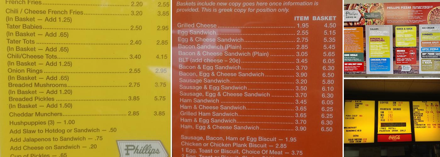 Phillips Drive In Menu