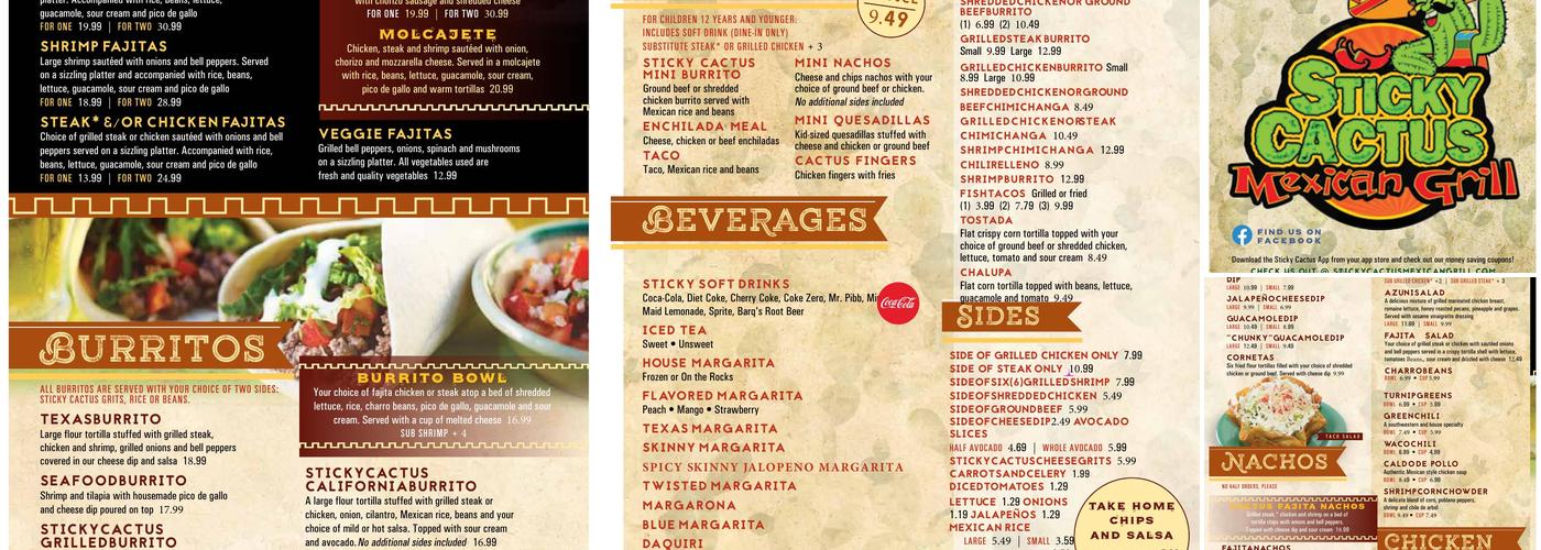 Sticky Cactus Menu