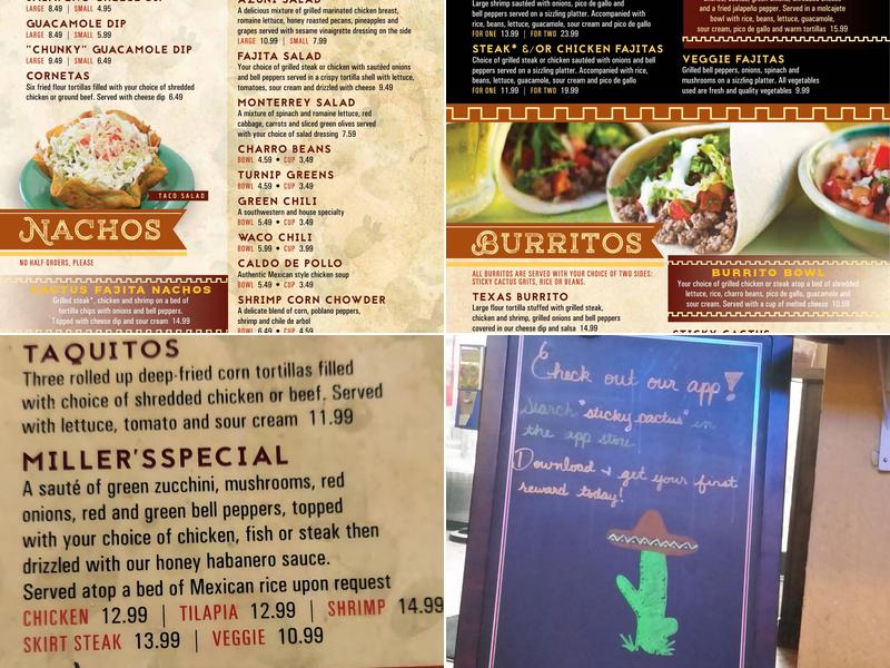 Sticky Cactus Menu