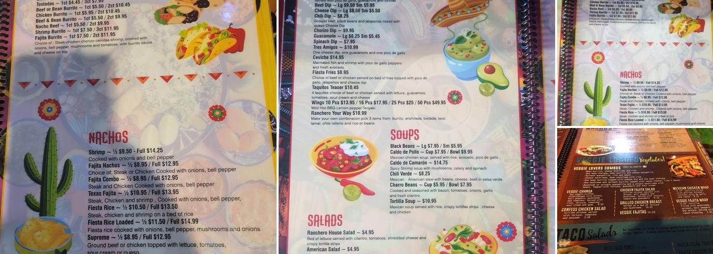 Ranchero Mexican Restaurant Menu