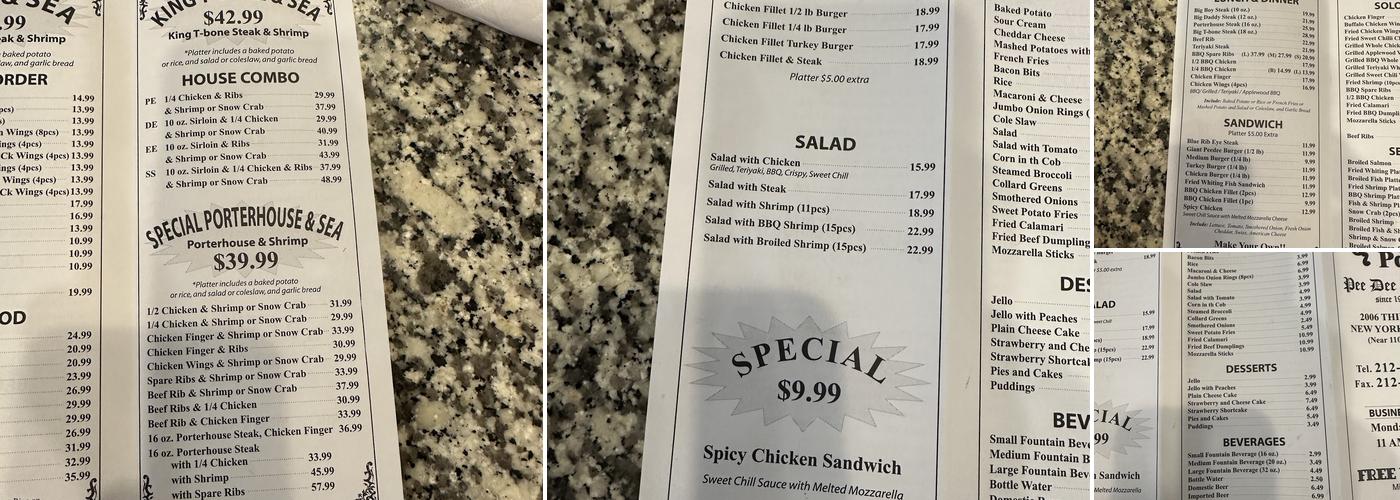 Pee Dee Steak House Menu