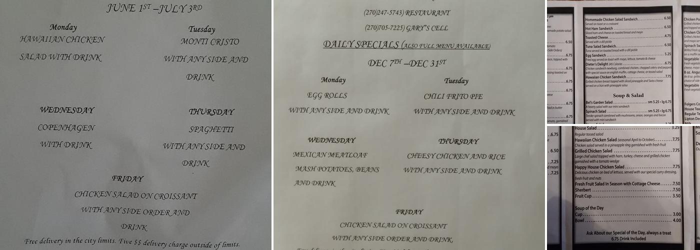 Happy House Restaurant Menu