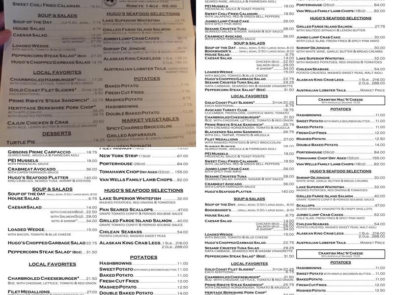 Hugo's Frog Bar & Chop House Menu