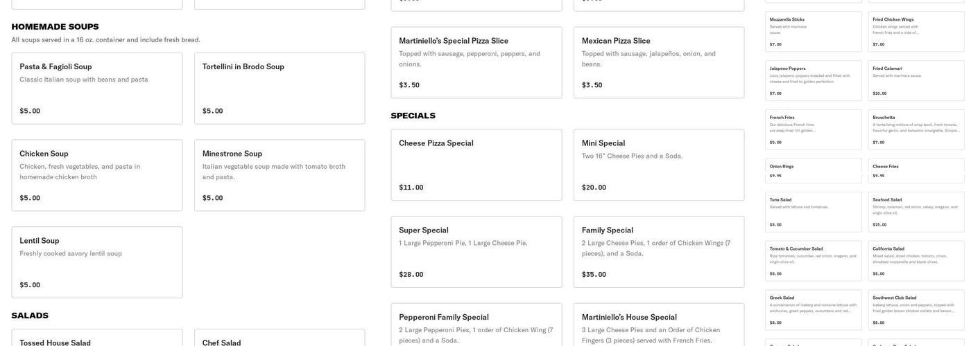 Martiniello's Menu