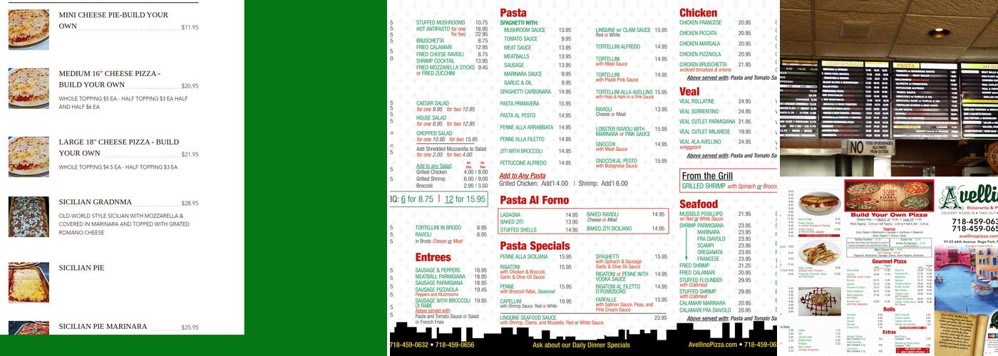 Avellino Ristorante & Pizzeria Menu