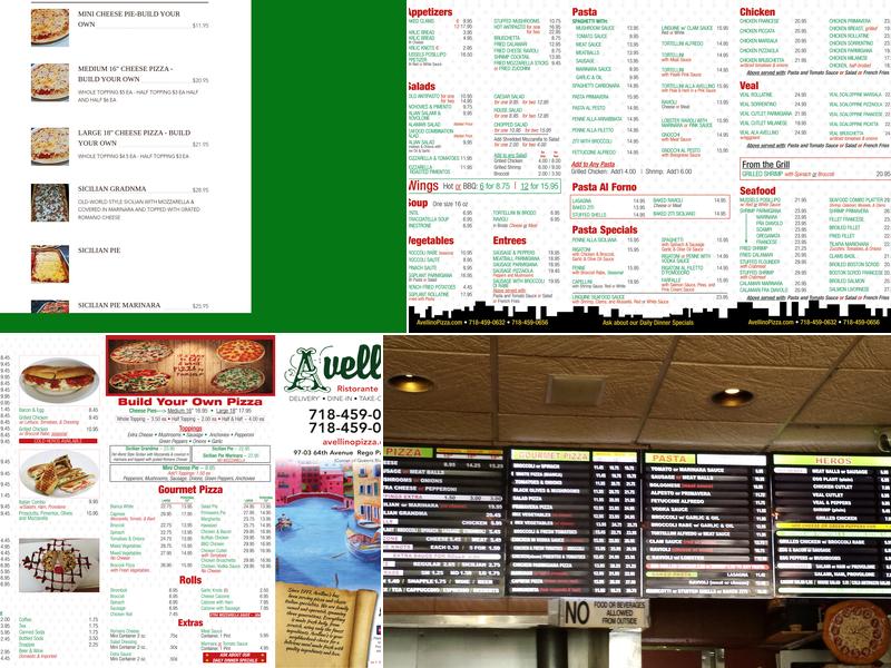 Avellino Ristorante & Pizzeria Menu