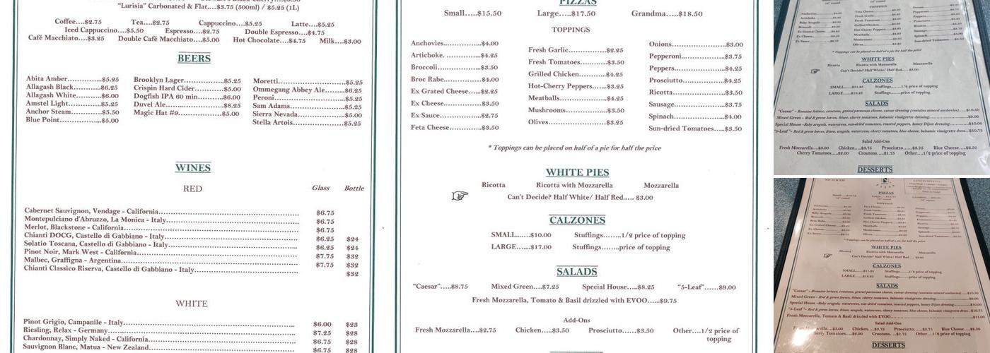 Nick's Pizza Menu