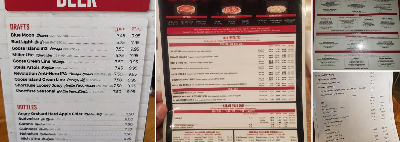 Giordano's Menu