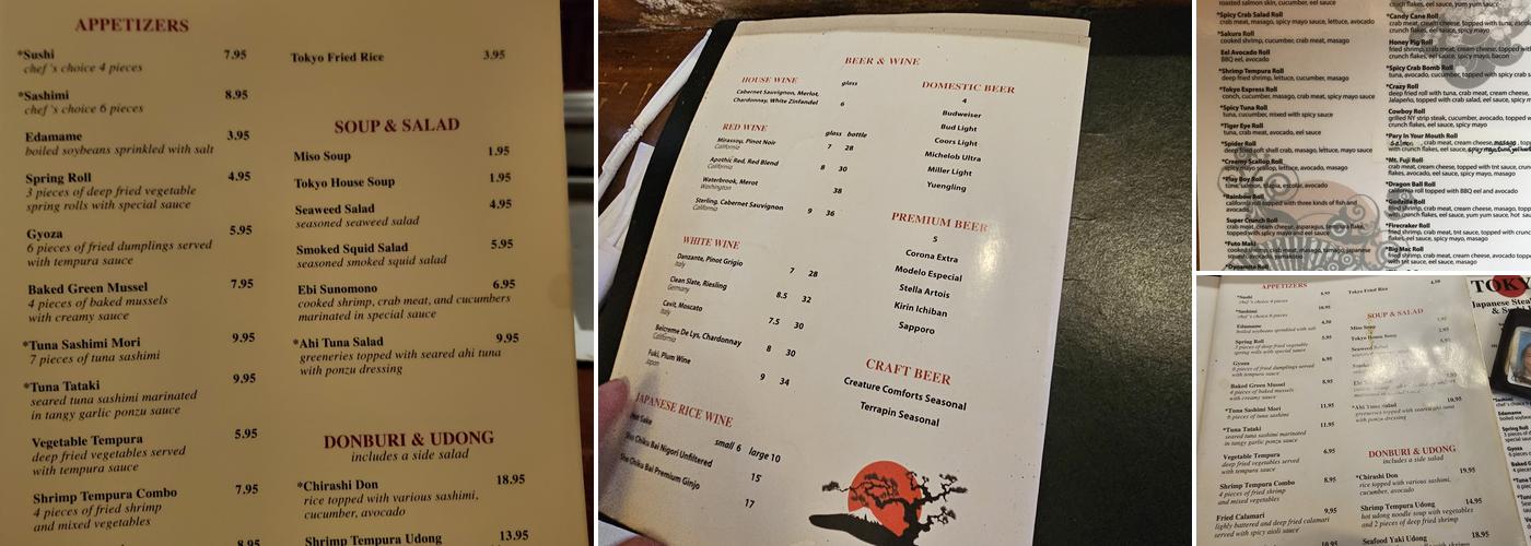 Tokyo Japanese Steak House Menu