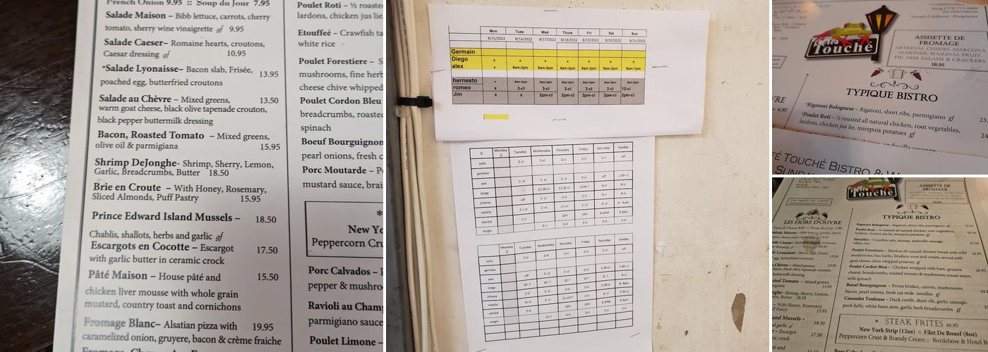 Café Touché Menu