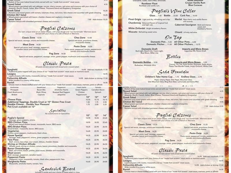 Pagliai's Pizza Menu
