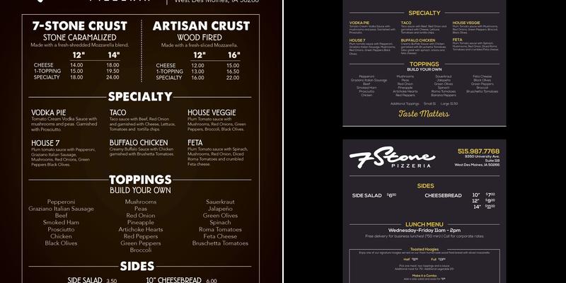 7 Stone Pizzeria Menu
